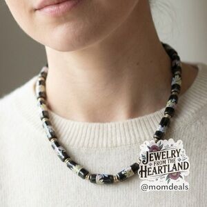 Vintage Necklace Cloisonné Floral Barrel Beads Asian Oriental Origin Sturdy EUC